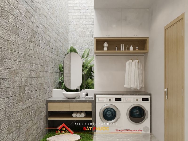 Khu vực giặt phơi quần áo riêng biệt giữ thẩm mỹ và đón ánh sáng tự nhiên