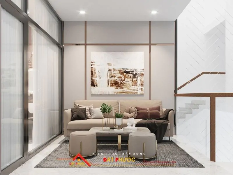 Khu vực sinh hoạt chung ở tầng 2 với sofa cao cấp