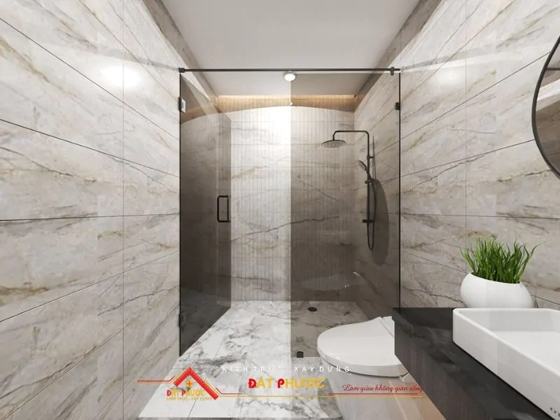 Nhà vệ sinh thiết kế rộng rãi, cửa ngăn phòng tắm thiết kế hiện đại
