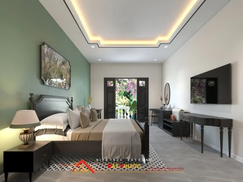 Phòng ngủ trở nên sang trọng, ấm cúng và tiện nghi trong thiết kế nội thất nhà ở Bình Dương này