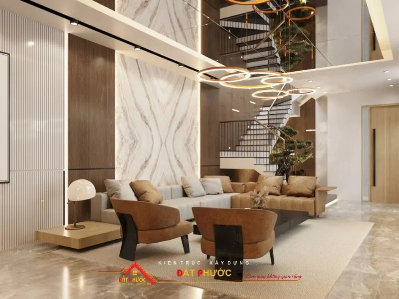 Không gian phòng khách kết hợp tinh vi phong cách Hiện đại, Luxury và đâu đó chút Tân Cổ Điển nhẹ nhàng