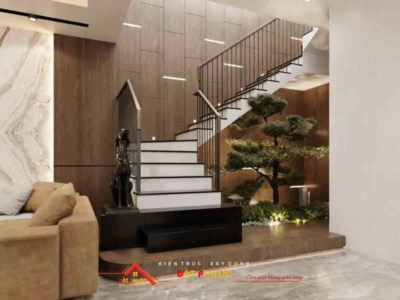 Biến hóa khoảng trống dư thừa dưới cầu thang thành bồn cây độc đáo và thanh lọc không khí