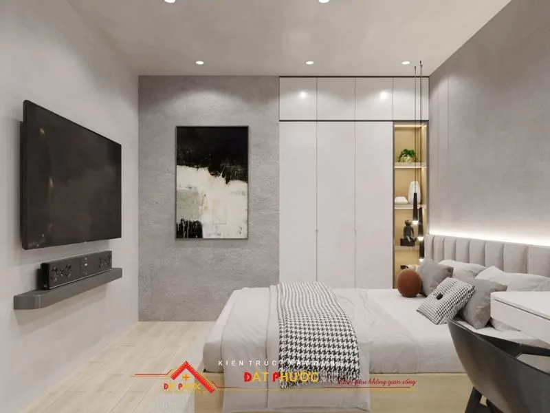 Thiết kế phòng ngủ Hiện Đại với 2 tone màu trắng và xám chủ đạo