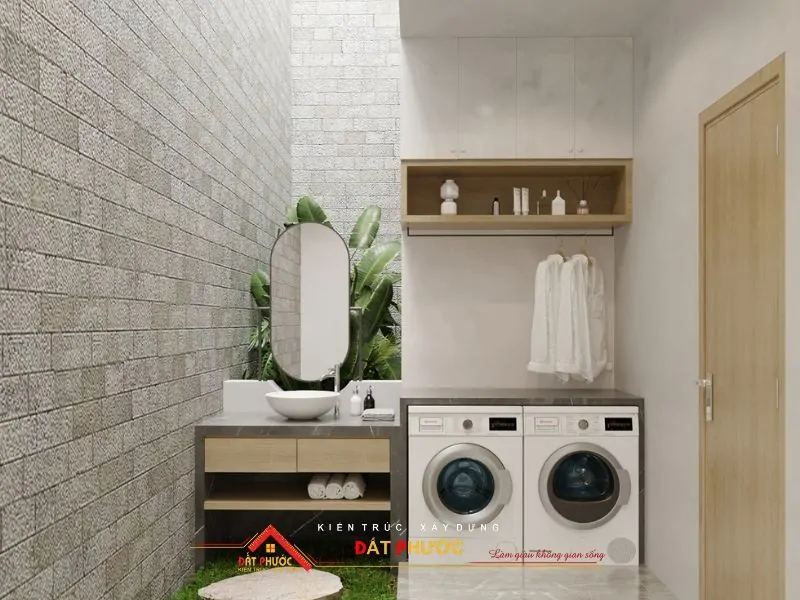 Khu vực giặt phơi quần áo riêng biệt giữ thẩm mỹ và đón ánh sáng tự nhiên