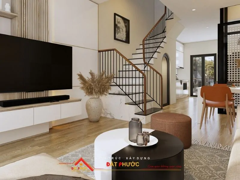 Cầu thang thiết kế uốn cong và phối màu ấn tượng