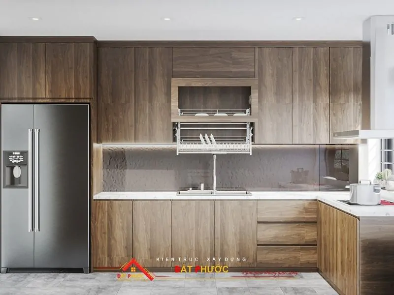Không gian bếp tiện nghi với nội thất gỗ cao cấp