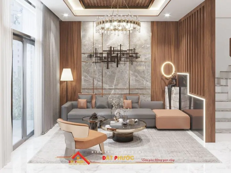 Thiết kế nội thất phòng khách Hiện đại pha chút Tân Cổ Điển