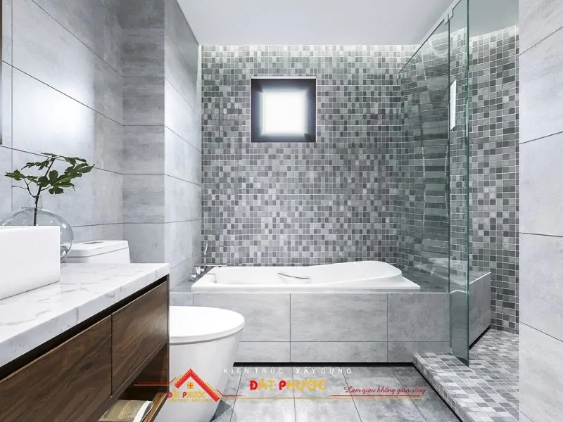 Thi công không gian tắm riêng với kính ngăn sang trọng, tinh tế