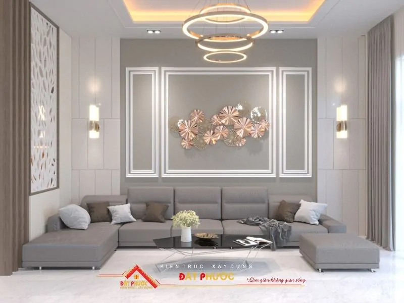 Thiết kế nội thất phòng khách Tân Cổ Điển kết hợp Hiện Đại tinh tế