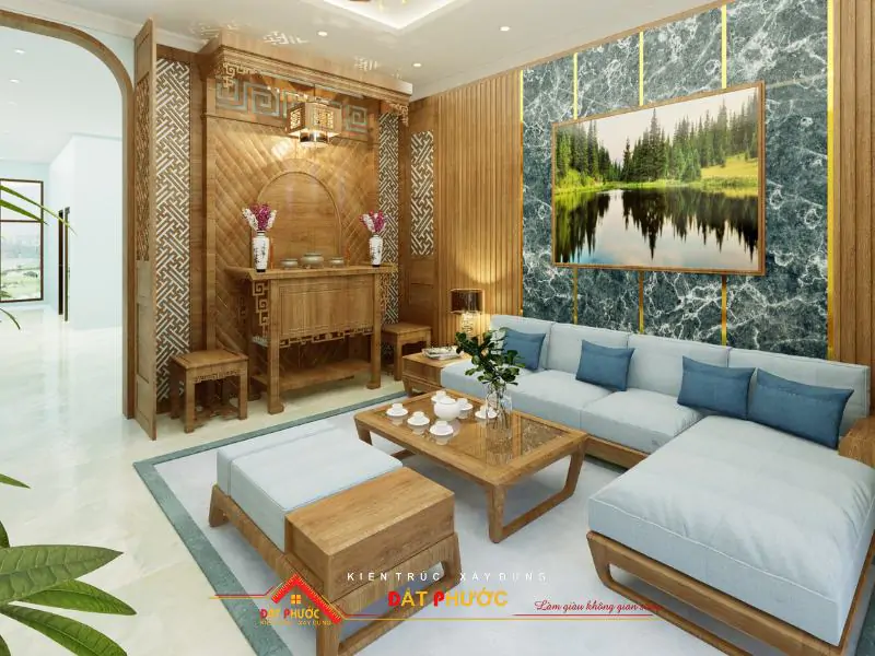 Thiết kế bàn thờ trang nghiêm tại phòng khách hợp phong thủy 